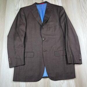 Isaia Napoli 3 Button Wool Blazer Men's Size 54 8L Brown Chalk Stripe